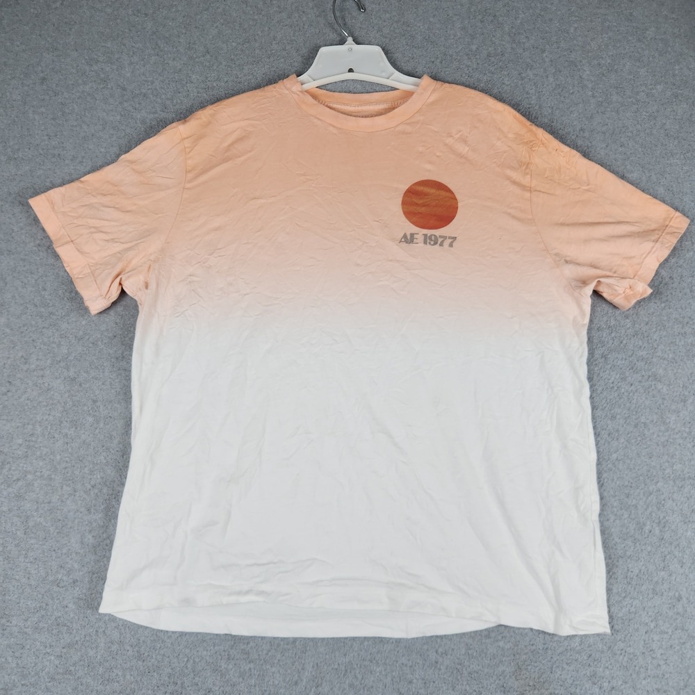 American Eagle 1977 T-Shirt Mens Large Peach White Ombre Palm Tree Graphic Tee